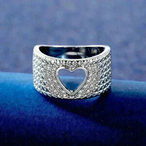 New Beautiful 14k Gold Over Silver Diamond Love Heart Cutout Band